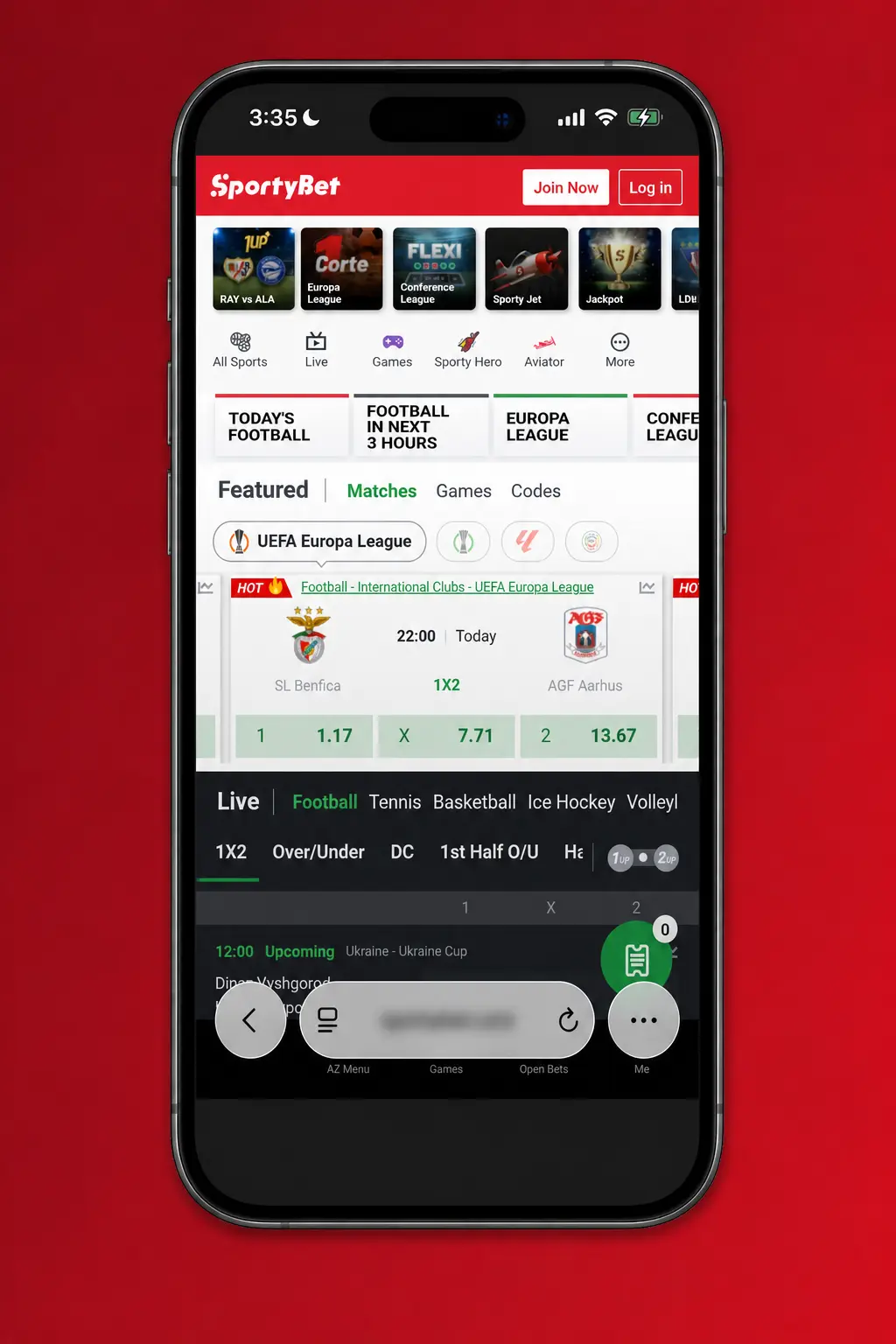 Step-by-step screenshot showing how to add the SportyBet app to an iPhone or iPad home screen via Safari.